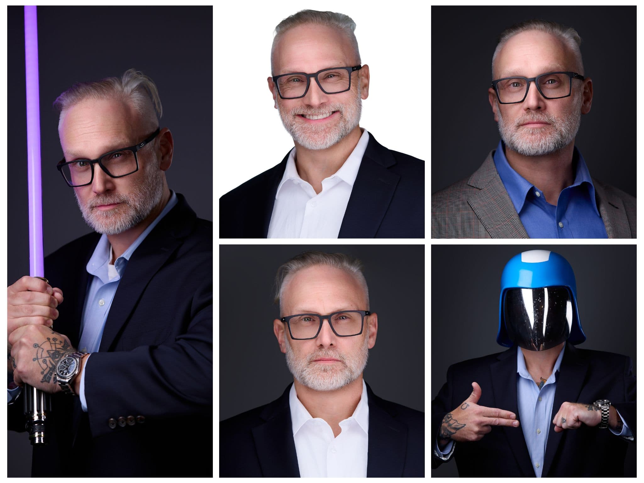 Collection of 5 headshots and portraits from a studio session