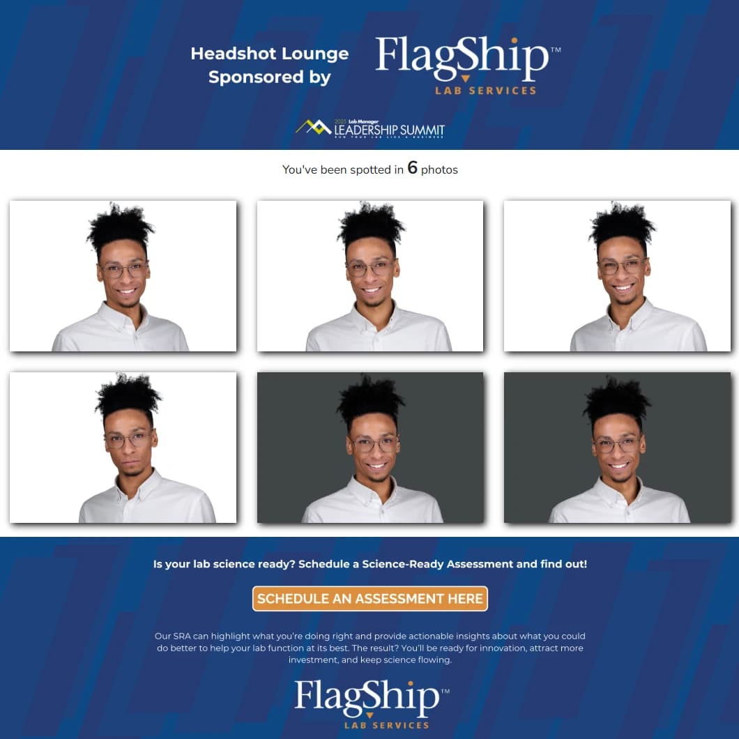 Branded headshot booth experience with custom signage