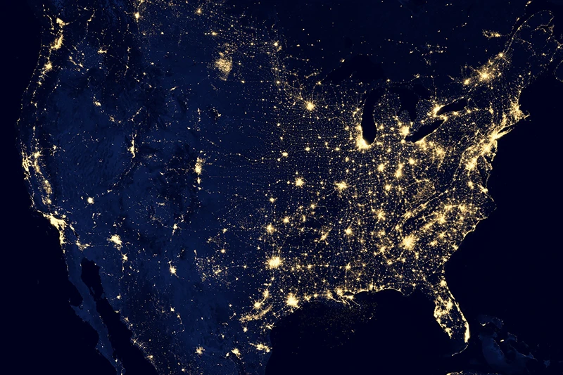 nasa map of united states at night